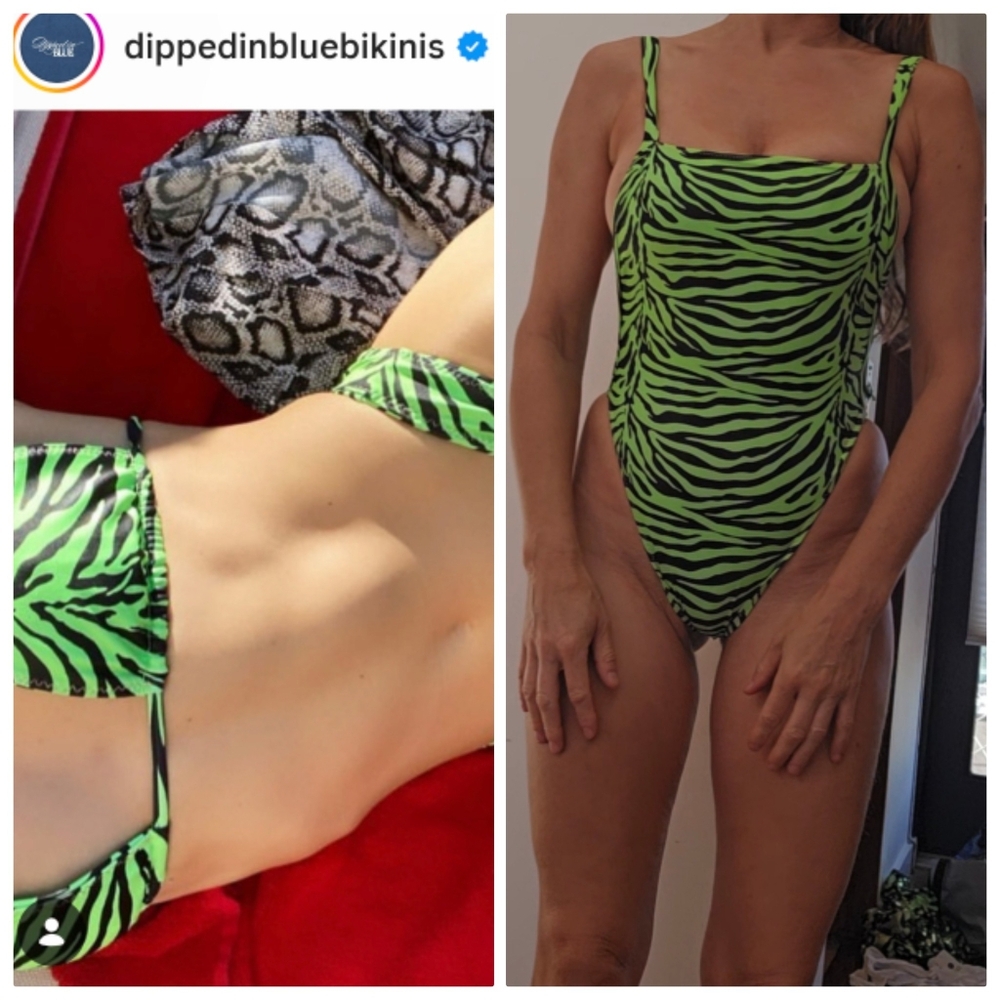 Nwot Dipped In Blue Bikinis Neon Zebra Animal Print One Piece XS